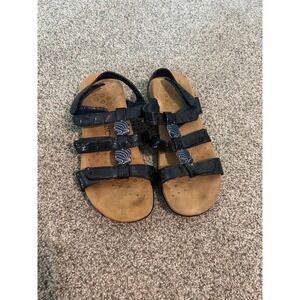 Vionic Amber Navy Blue Crocodile Embossed Adjustable Strap Comfort Sandals Women